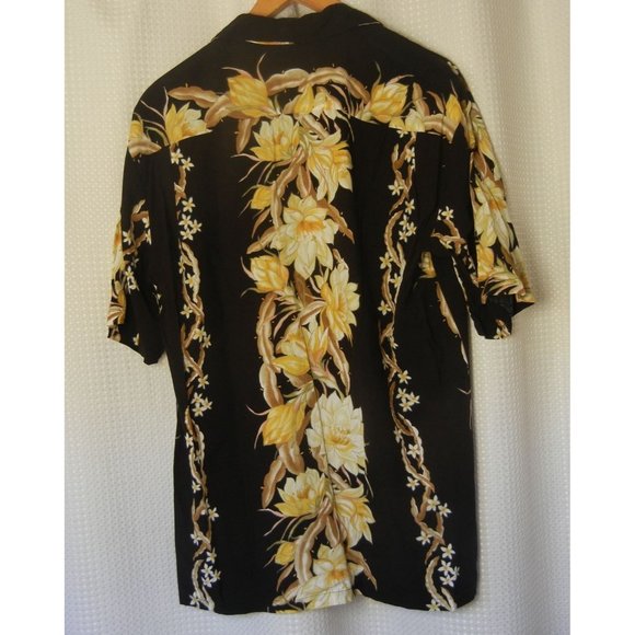 Hilo Hattie Hawaiian original 1 pocket button up casual shirt M  yellow floral - Picture 2 of 6